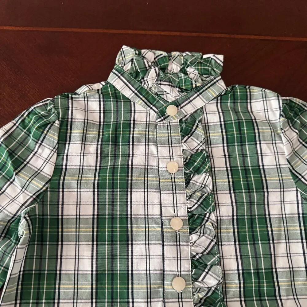 New Classic Prep Kids Childrens Girls Ginny Ruffle Front Button Down Plaid 2T